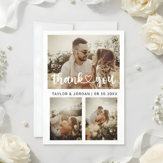 Carte De Remerciements Mariage à l'écriture cursive cœur collage trois ph