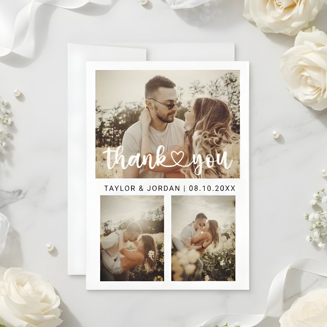 Carte De Remerciements Mariage à l'écriture cursive cœur collage trois ph (Créateur téléchargé)