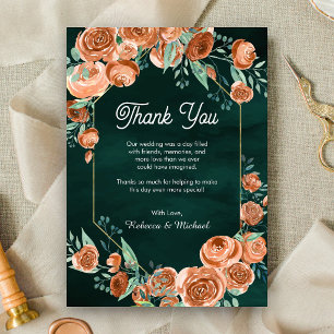 Carte De Remerciements Mariage à l'émeraude verte en terre cuite florale