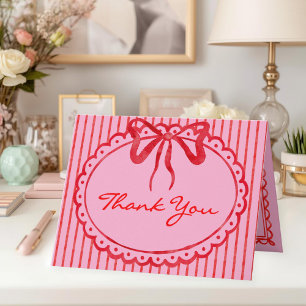 Carte De Remerciements Mariage à ruban rayé aquarelle rose rouge fantaisi