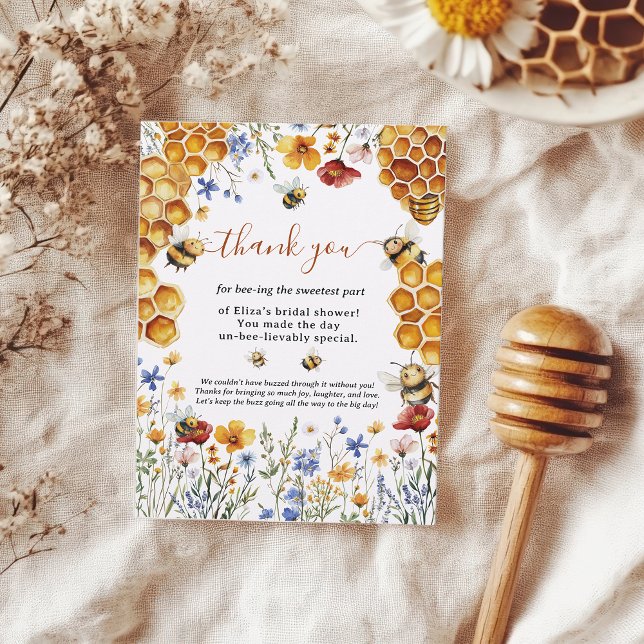 Carte De Remerciements Mariage à thème abeille et miel aquarelle (Watercolor Honey Bee and Honeycomb Bridal Shower Thank You Card)