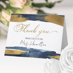 Carte De Remerciements Mariage Abstrait Or Bleu Nuit Enterrement de Vie d