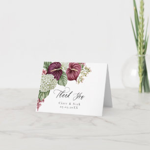 Carte De Remerciements Mariage Anthurium et Hydrangea Vin de Bourgogne