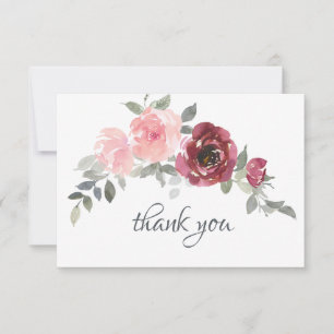 Carte De Remerciements Mariage aquarelle fleurs rose burgundy