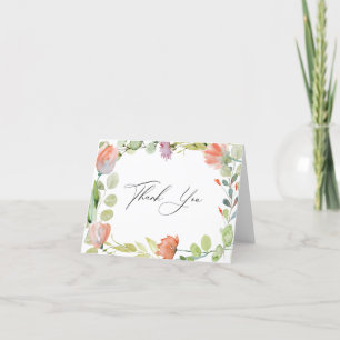 Carte De Remerciements Mariage aquarelle floral rose vert