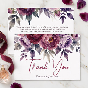 Carte De Remerciements Mariage aquarelle florale Bourgogne prune lunatiqu