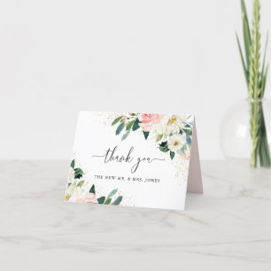 Carte De Remerciements Mariage aquarelle poussière d'or pêche rose