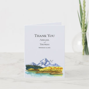 Carte De Remerciements Mariage Aquarelle Rustique Montagne Bleue