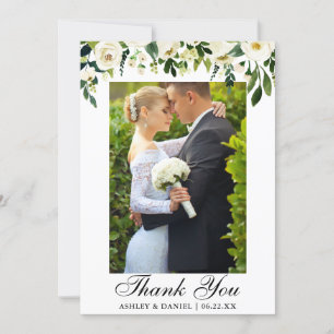 Carte De Remerciements Mariage Aquarelle Vert Blanc Floral Photo