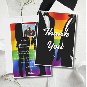 Carte De Remerciements Mariage arc-en-ciel d'hommes gays modernes élégant