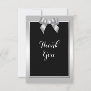 Carte De Remerciements Mariage Argent Élégant Bijou & Noir