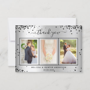 Carte De Remerciements Mariage argent noir parties scintillant photo scri