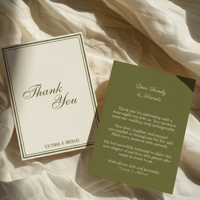 Carte De Remerciements Mariage Argenté Vert Olive Chic  (Créateur téléchargé)