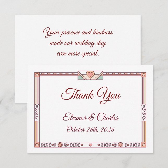 Carte De Remerciements Mariage Art Déco de Conte de Fées (Devant / Derrière)