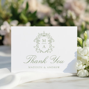 Carte De Remerciements Mariage au Blason de Monogramme Chinoiserie Sage É
