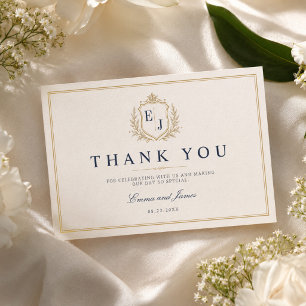 Carte De Remerciements Mariage au Blason Monogramme Élégant de Vieux Rich