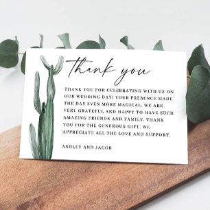 Carte De Remerciements Mariage au Cactus Aquarelle   Désert Botanique