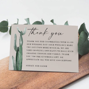 Carte De Remerciements Mariage au Cactus Aquarelle. Désert Gris Taupe Cla
