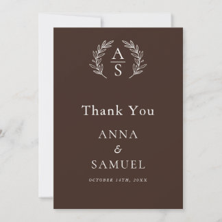Carte De Remerciements Mariage au Chocolat Brun et Blanc Monogramme de Cr