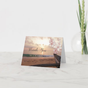Carte De Remerciements Mariage au coucher du soleil sur la plage Plumeria