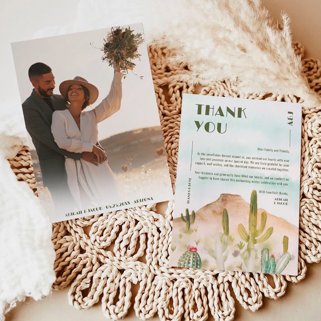 Carte De Remerciements Mariage au désert Boho Cactus Arizona (Boho Desert Cactus Arizona Destination Wedding Thank You Card)