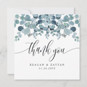 Carte De Remerciements Mariage au feuillage d'eucalyptus bleu poussiéreux