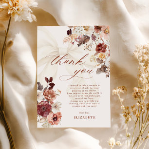 Carte De Remerciements Mariage automnal à ruban blanc floral