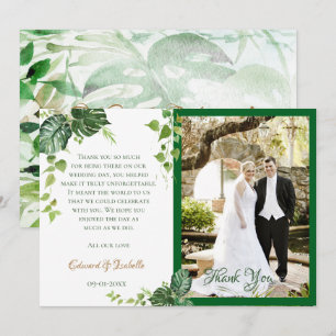 Carte De Remerciements Mariage aux feuilles de Monstera aquarelle verte t