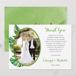 Carte De Remerciements Mariage aux feuilles de Monstera vertes aquarelles