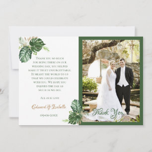 Carte De Remerciements Mariage aux feuilles de palmier vert aquarelle tro