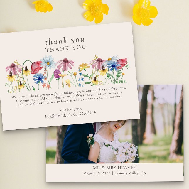 Carte De Remerciements Mariage aux fleurs sauvages Photo florale de pays (Wedding Photo thank you card from my Wildflower Charm weddding collection)