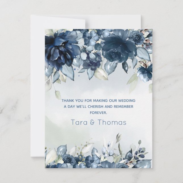 Carte De Remerciements Mariage aux Roses en Cascade (Devant)