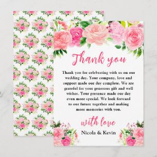 Carte De Remerciements Mariage aux Roses Roses avec Feuillage