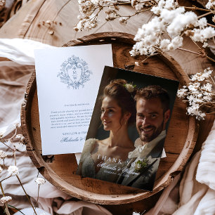 Carte De Remerciements Mariage avec blason de monogramme Régence vintage