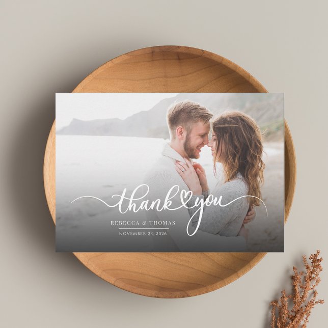 Carte De Remerciements Mariage avec écriture photo moderne (Modern Script Wedding Photo Thank You Card)
