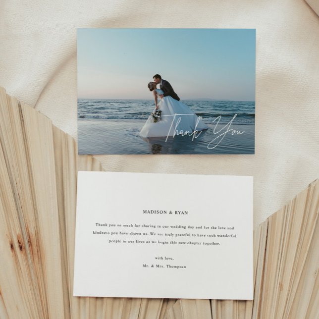 Carte De Remerciements Mariage avec lettrage de script photo complet mode (Créateur téléchargé)