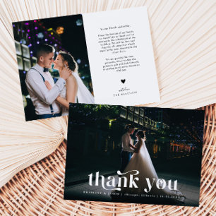 Carte De Remerciements Mariage avec Texte Rétro de Remerciement