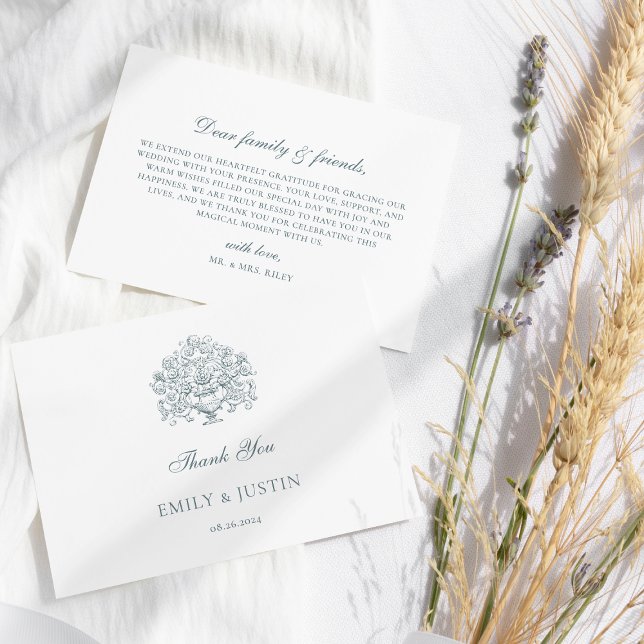 Carte De Remerciements Mariage baroque Bleu Dusty Vintage (Créateur téléchargé)