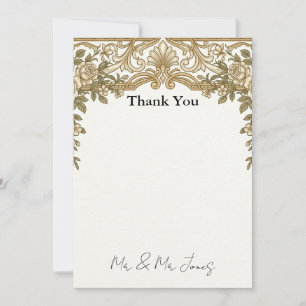 Carte De Remerciements Mariage Baroque Or et Ivoire