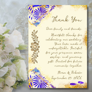 Carte De Remerciements Mariage Baroque Or Talavera Bleu