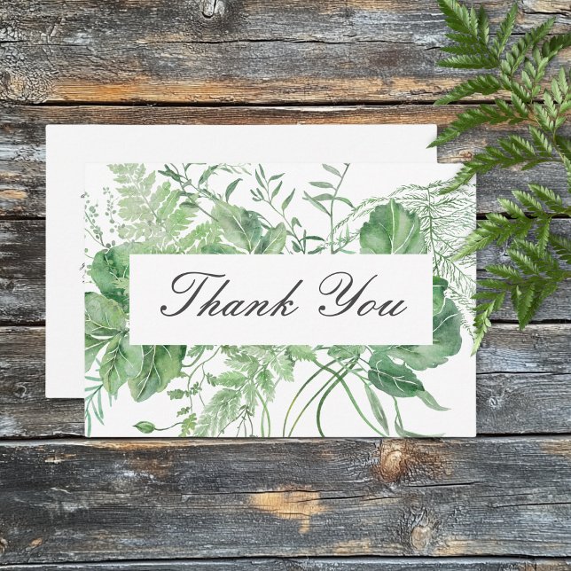 Carte De Remerciements Mariage blanc de feuillage vert de fougère rustiqu (Rustic Fern Green Foliage White Wedding Thank You Card)