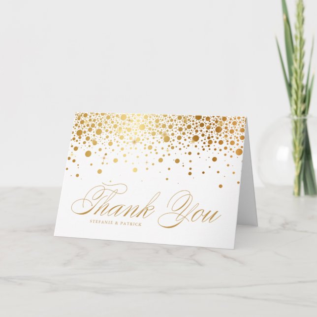 Carte De Remerciements Mariage blanc Faux Gold Foil Confetti Dots (Devant)