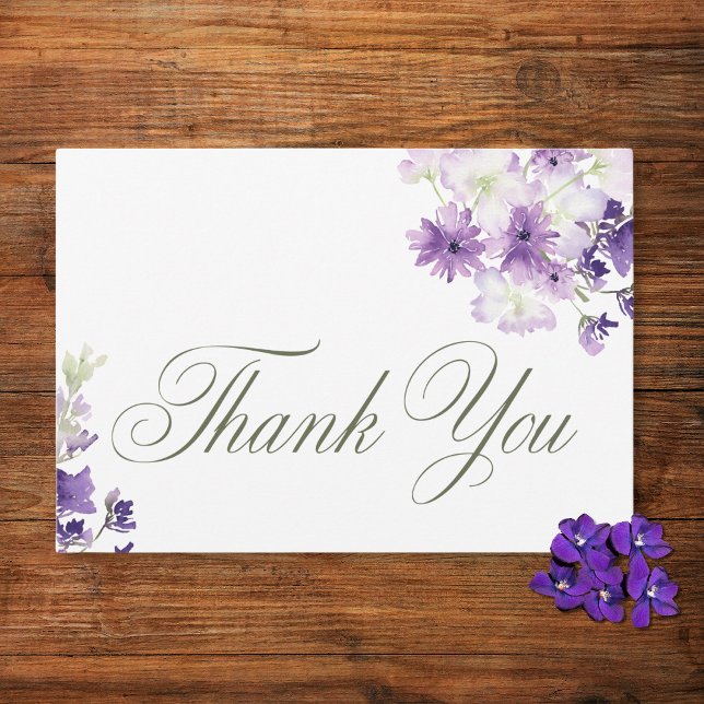 Carte De Remerciements Mariage blanc Fleur sauvage Boho violet (Créateur téléchargé)