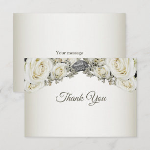 Carte De Remerciements Mariage Blanc Floral Végétal Beige Élégant Moderne