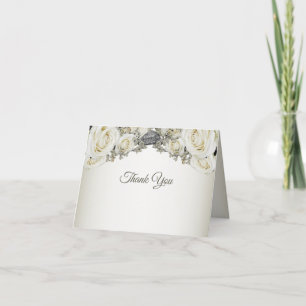 Carte De Remerciements Mariage Blanc Floral Végétal Fête Élégant Moderne