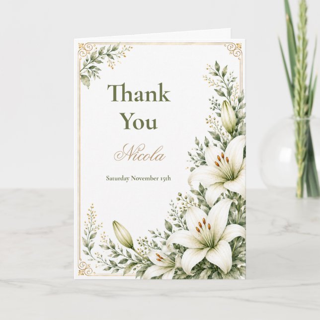 Carte De Remerciements Mariage Blanc Lily Shower (Devant)