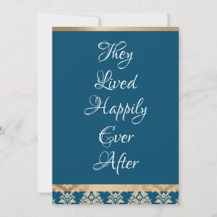 Carte De Remerciements Mariage Blanc Script Bleu Damassé Or Happily Ever