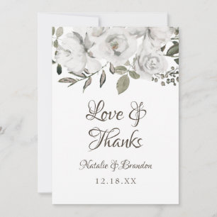 Carte De Remerciements Mariage Blanc Vintage Cherish Amour et Remerciemen