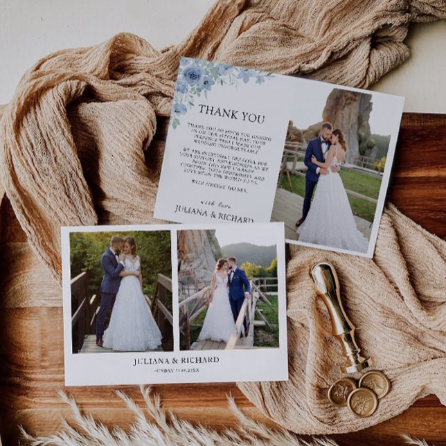 Carte de remerciements Mariage bleu (Blue Wedding Thank You Card)