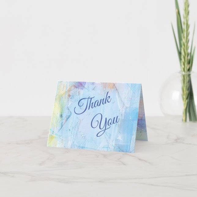 Carte De Remerciements Mariage bleu Abstrait peint (Devant)
